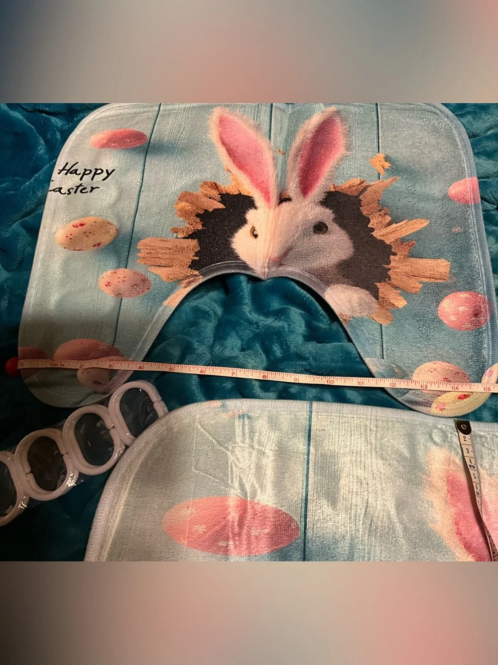 5pc NEW Easter Bunny Bathroom Mat Set Light Blue MATS,SHOWER CURTAIN SEAT COVER